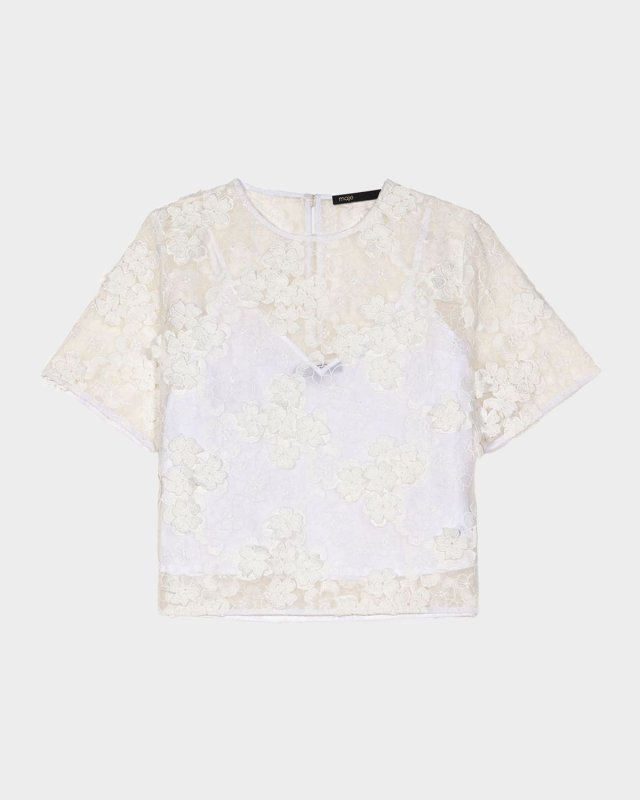 Lefleur Semi-Sheer Floral Embroidered Top